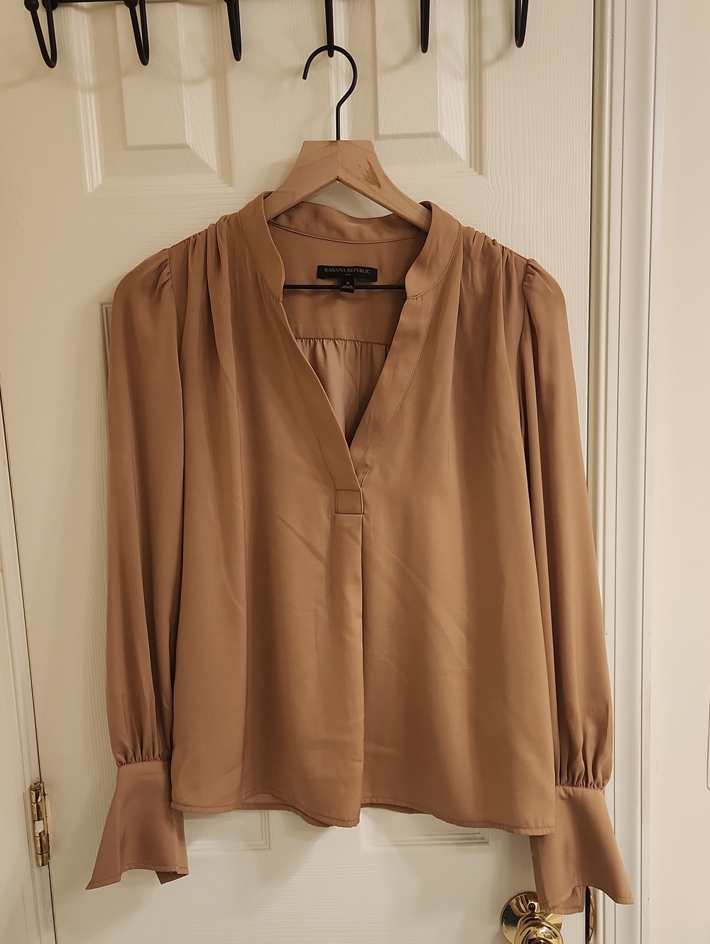 Banana Republic Women's Camel Satin V-Neck Blouse